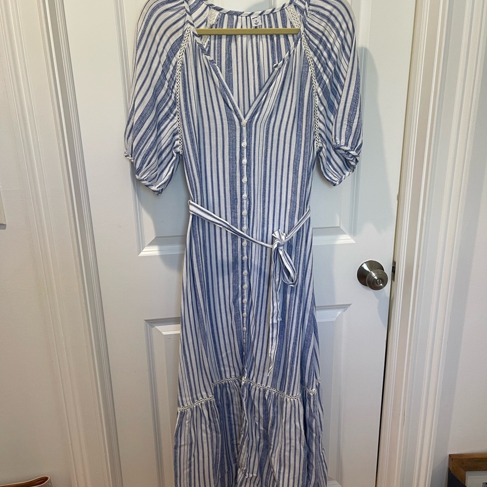Old Navy Blue and White Ruffled Midi Sundress